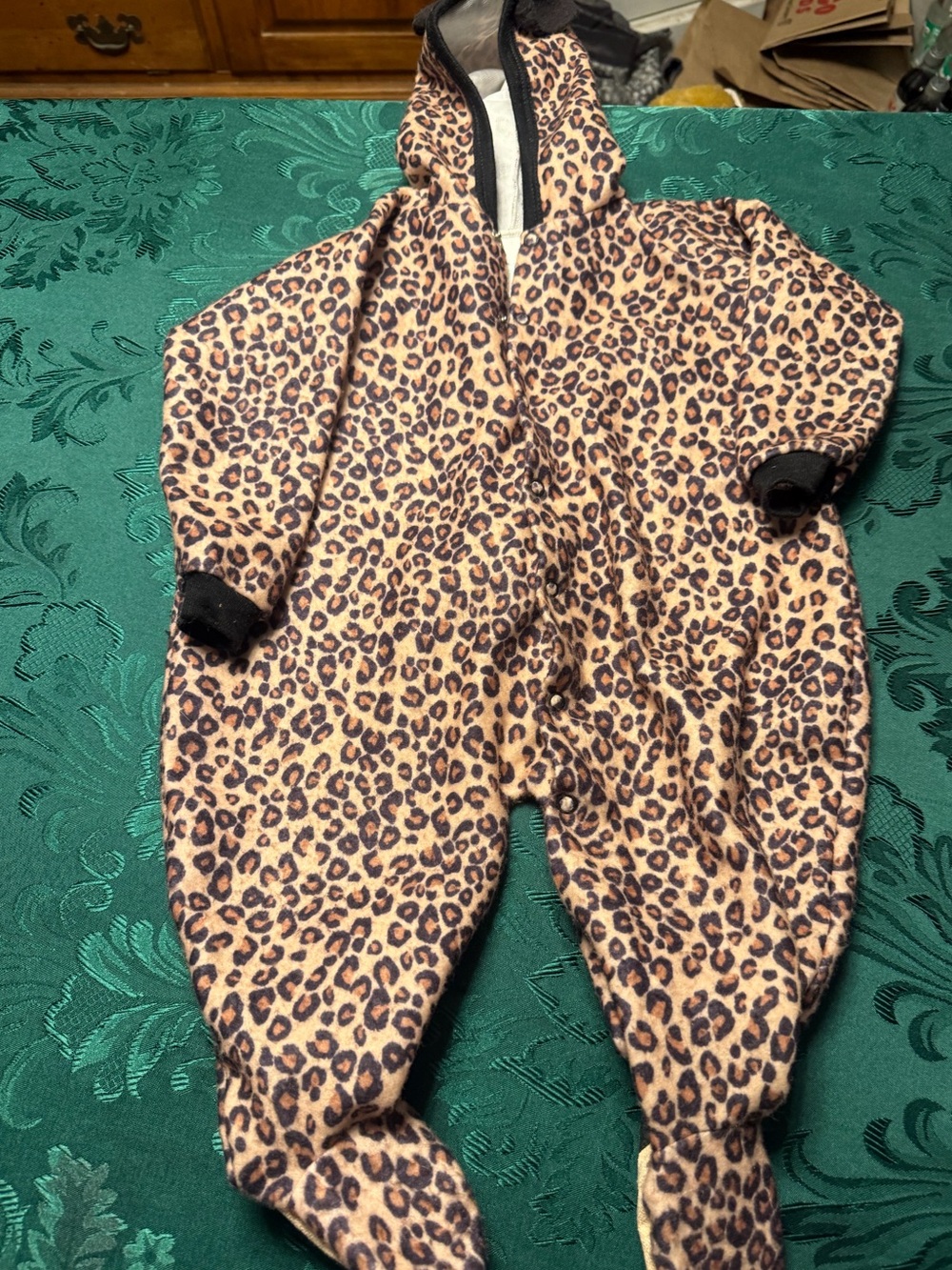 Kids Leopard Print Hooded Footie One-Piece Halloween costume